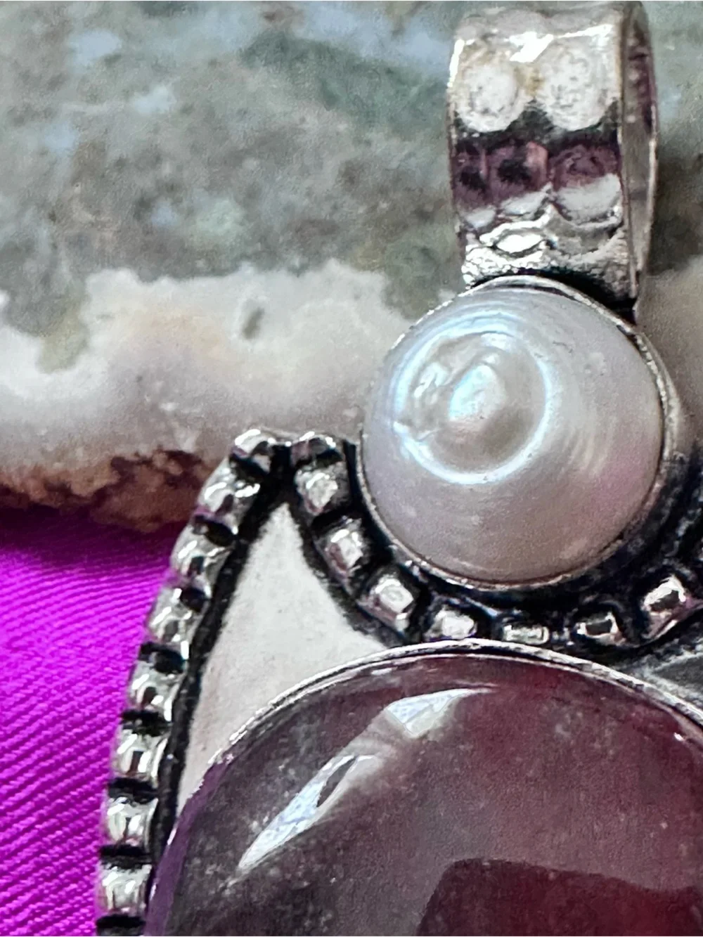 Artisan Silver Dragon Blood Stone  Pendant with Pearl and Coral Accent
